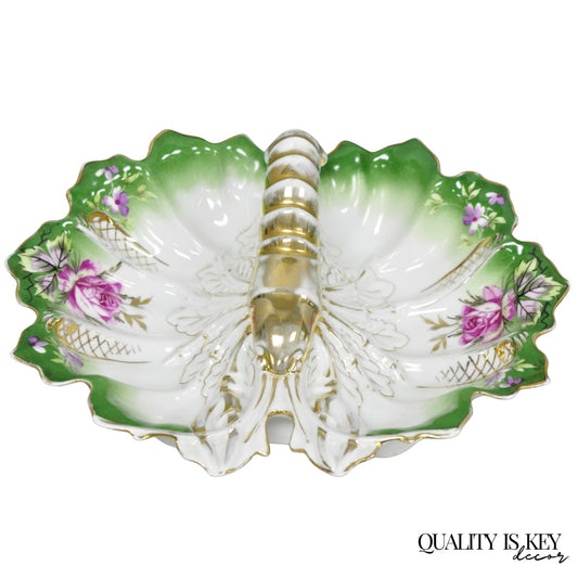 Antique Bavarian German Porcelain Gold Gilded Hand Painted Lobster Divided Dish