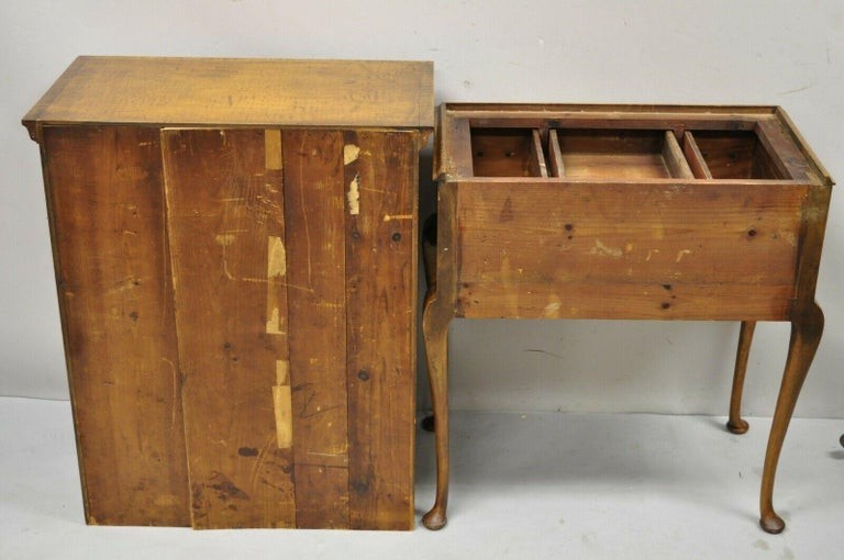 Antique New England Queen Anne Curly Tiger Maple Small Chest Dresser Highboy