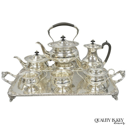 Vintage English Sheffield Edwardian Silver Plated Tea Set w/ Tilting Pot 7 Pcs