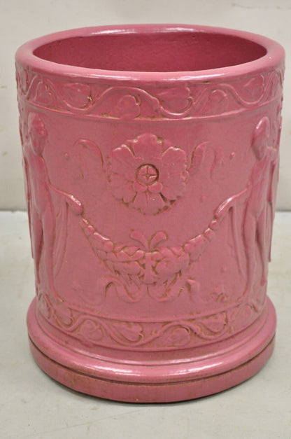 Antique Purple Glazed Stoneware Pottery Italian Classical Putti Shield Planter