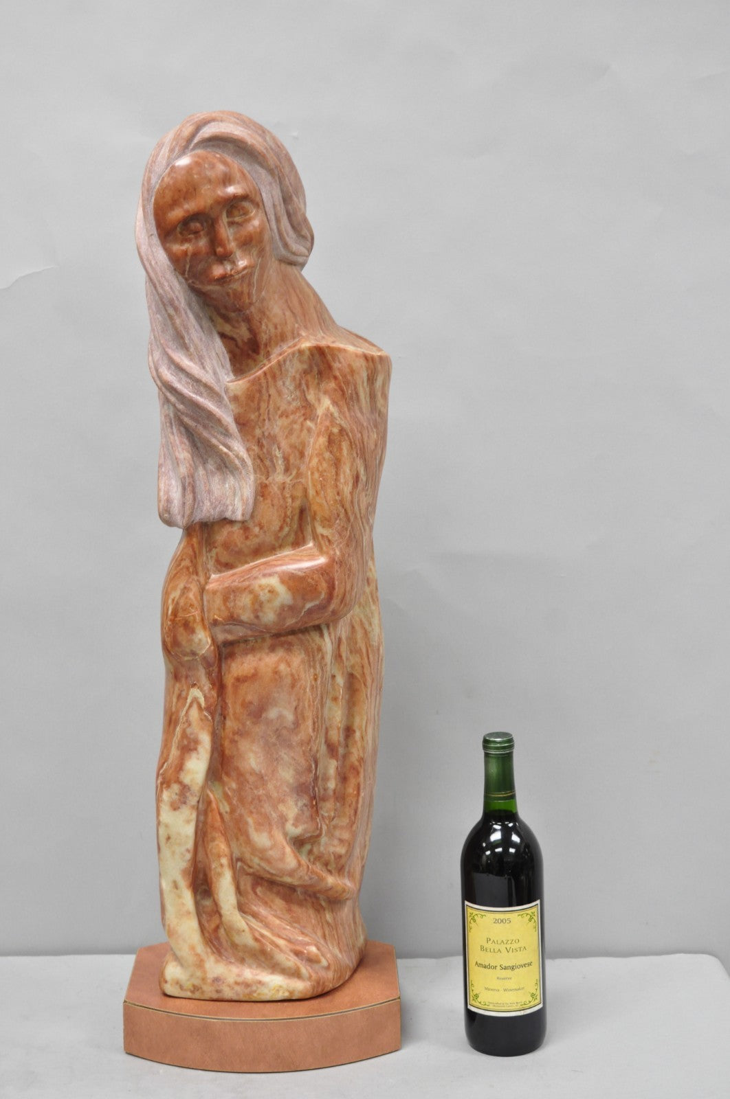 Vintage Seymour Shuren Modern Carved Pink Marble Tall Woman Figure Sculpture