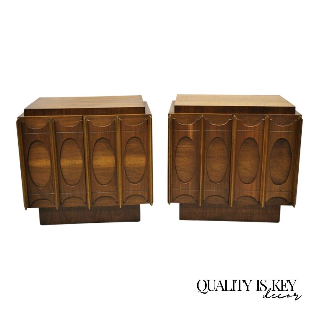 Vintage Mid Century Modern Tobago Sculpted Walnut Nightstands - a Pair