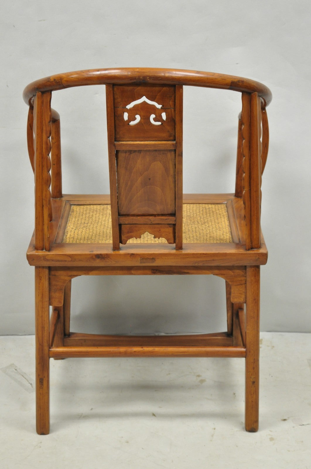 Antique Chinese Elm Hardwood Horseshoe Oriental Huanghuali Lounge Arm Chair