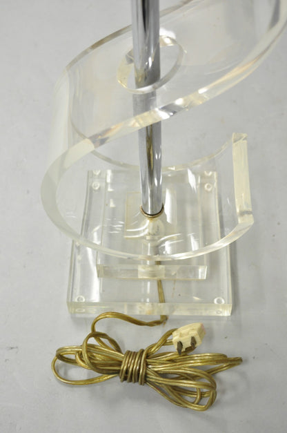 Vintage Mid Century Modern Clear Lucite "S" or "$" Sculptural Table Lamp