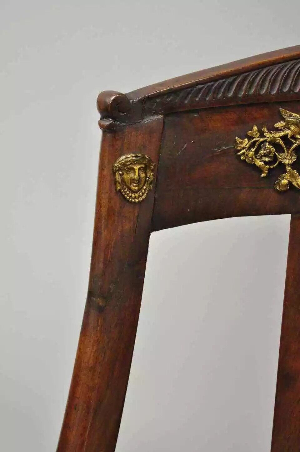 Antique 19th C. French Empire Regency Mahogany Side Chair with Bronze Ormolu