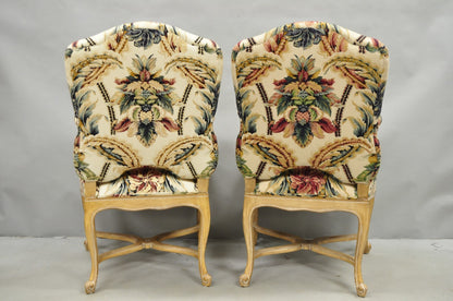 Vintage French Country Louis XV Style Carved Wood Lounge Arm Chairs - a Pair