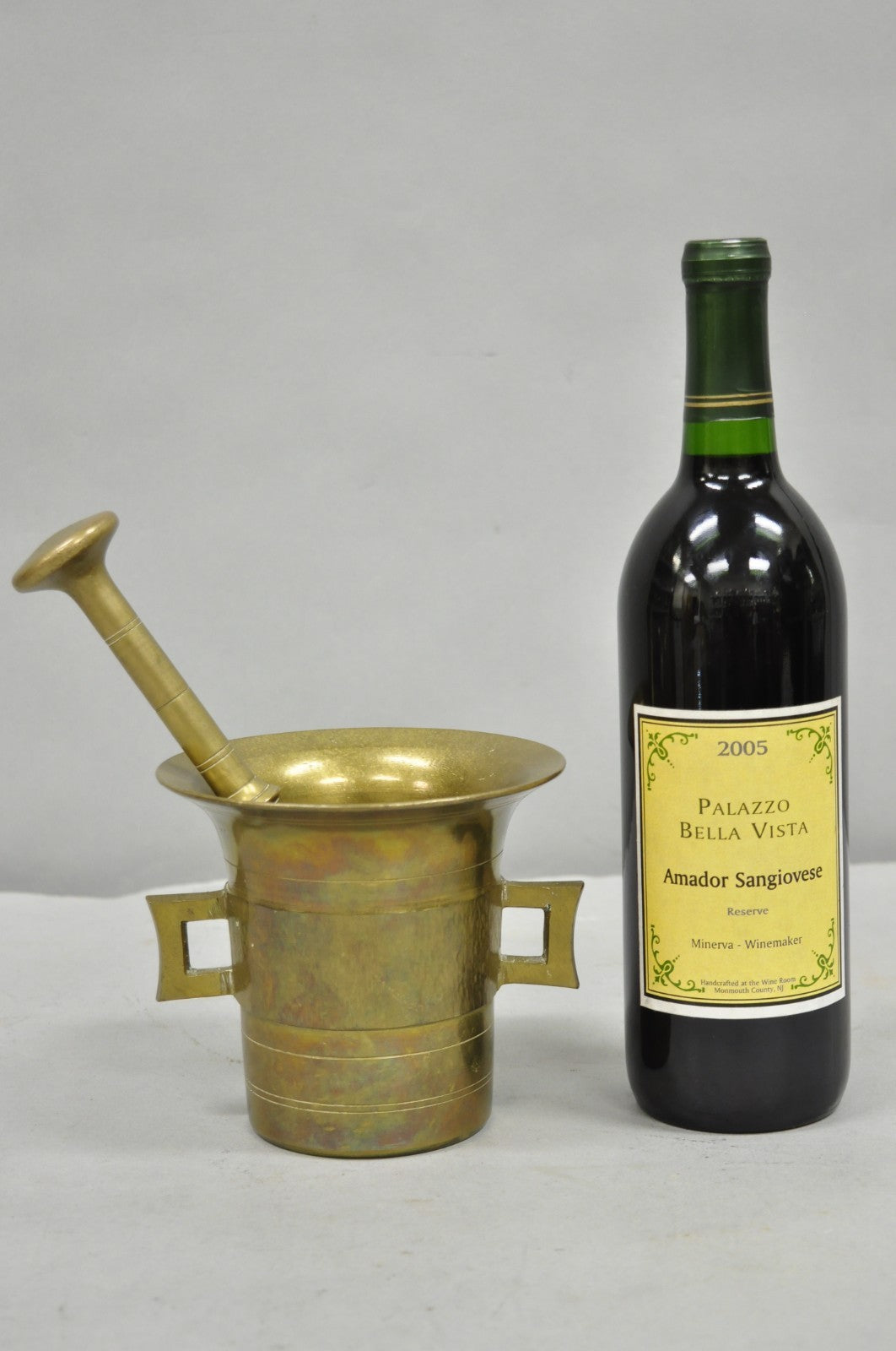 Antique Solid Bronze Brass German Apothecary Mortar with Pestle - 2 Pcs