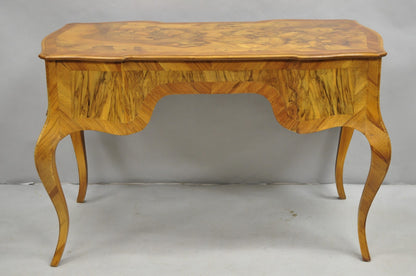 Vintage Italian Rococo French Country Burl Wood Olive Wood Inlay Writing Desk