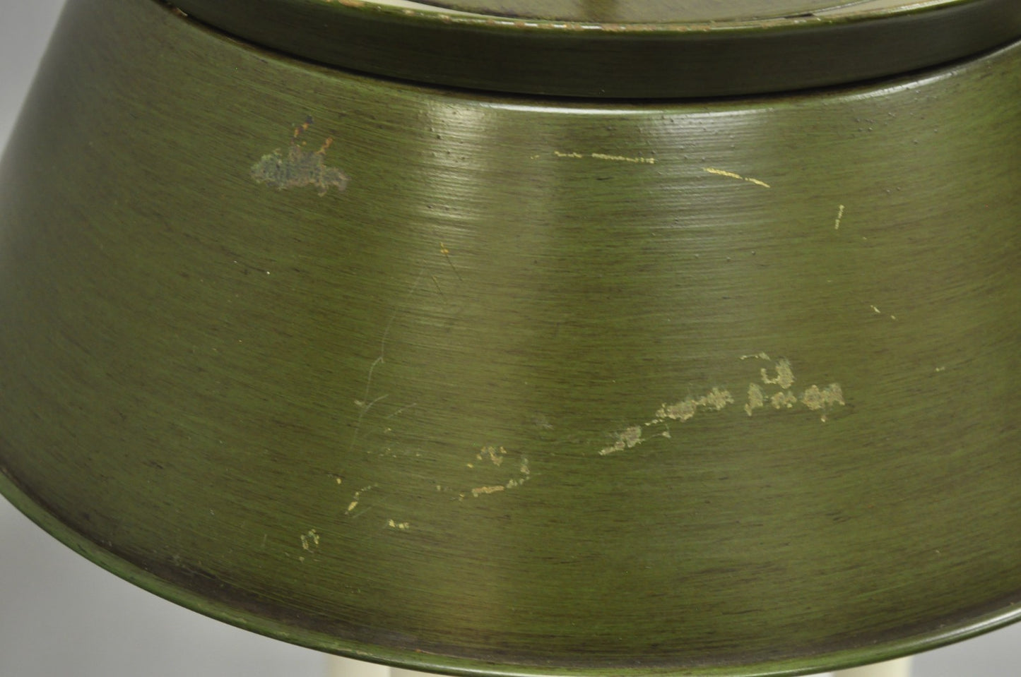 Frederick Cooper Brass Bouillotte Trumpet Arm Table Lamp w/ Green Tole Shade