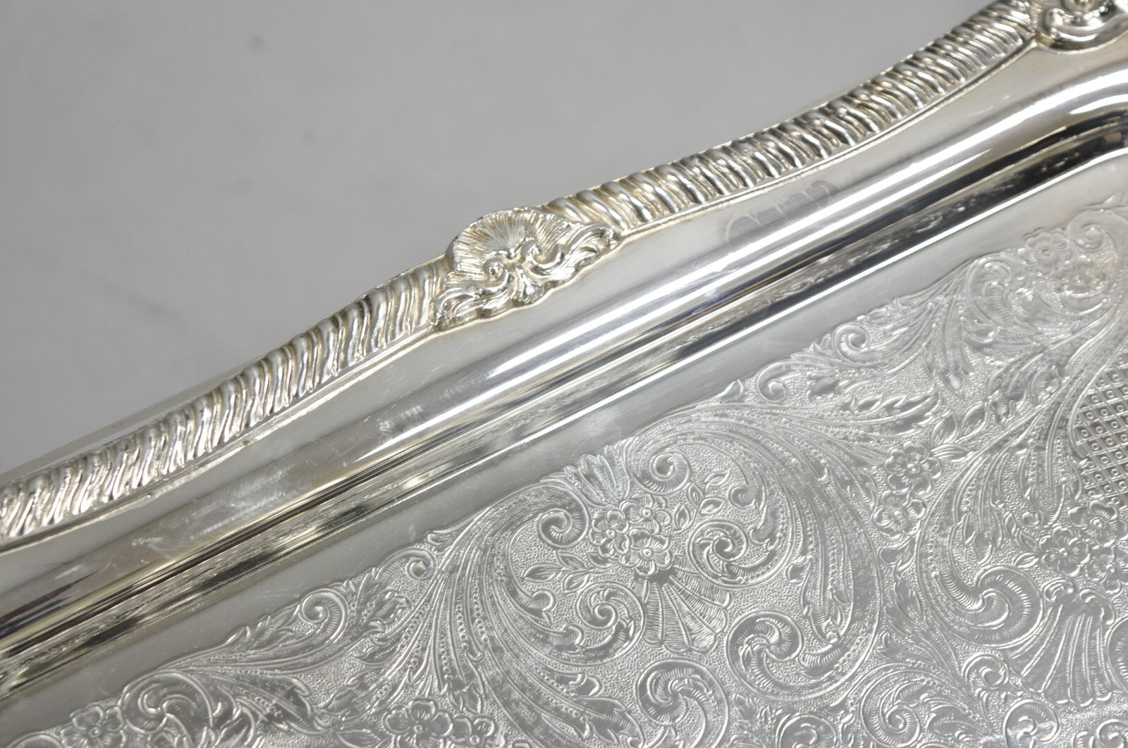 Vintage Sheridan Victorian Silver Plated Ornate Bar Serving Platter Tray