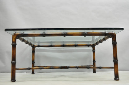 Vintage Hollywood Regency Chinese Chippendale Faux Bamboo Square Coffee Table