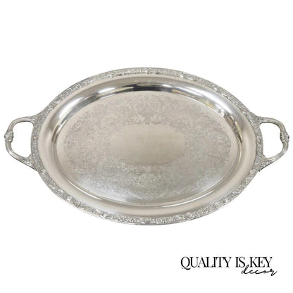Antique Victorian Rose WM Rogers & Son Oval Silver Plated Serving Platter Tray