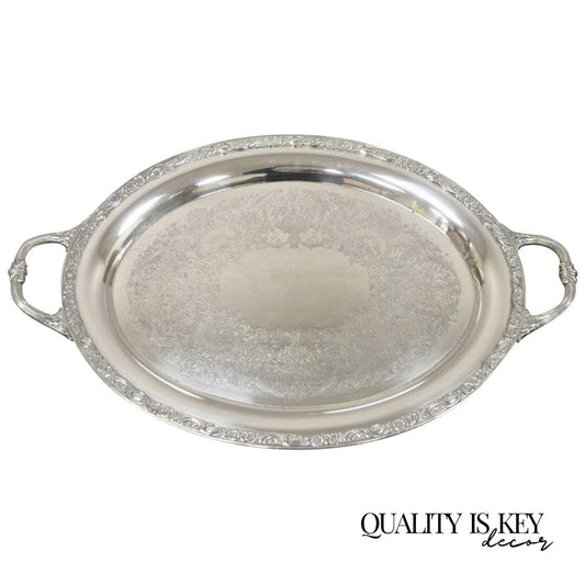 Antique Victorian Rose WM Rogers & Son Oval Silver Plated Serving Platter Tray