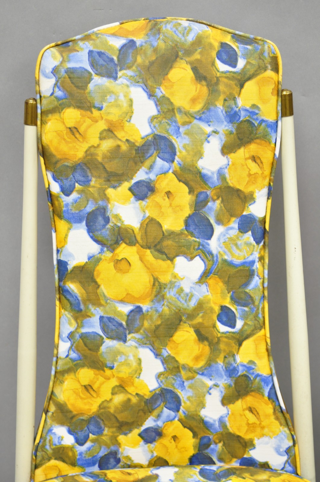 Vintage Retro Atomic Era Metal Kitchen Dining Chairs w/ Blue Yellow Flowers Pair