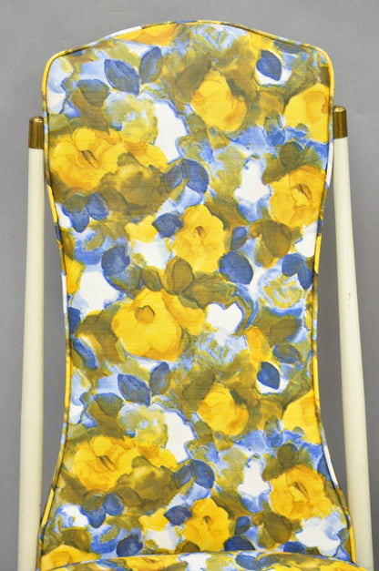 Vintage Retro Atomic Era Metal Kitchen Dining Chairs w/ Blue Yellow Flowers Pair