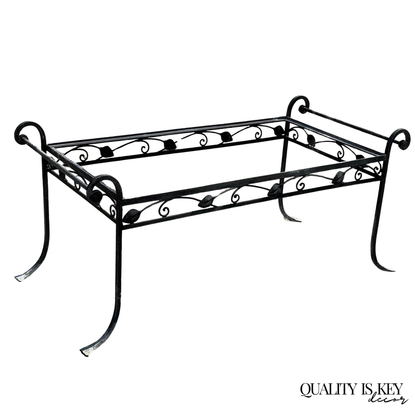 Vintage Salterini Art Nouveau Wrought Iron Garden Patio Rectangular Coffee Table