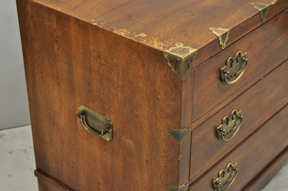 Henredon Pan Asian Chinoiserie Brass Butterfly 3 Drawer Campaign Chest Commode