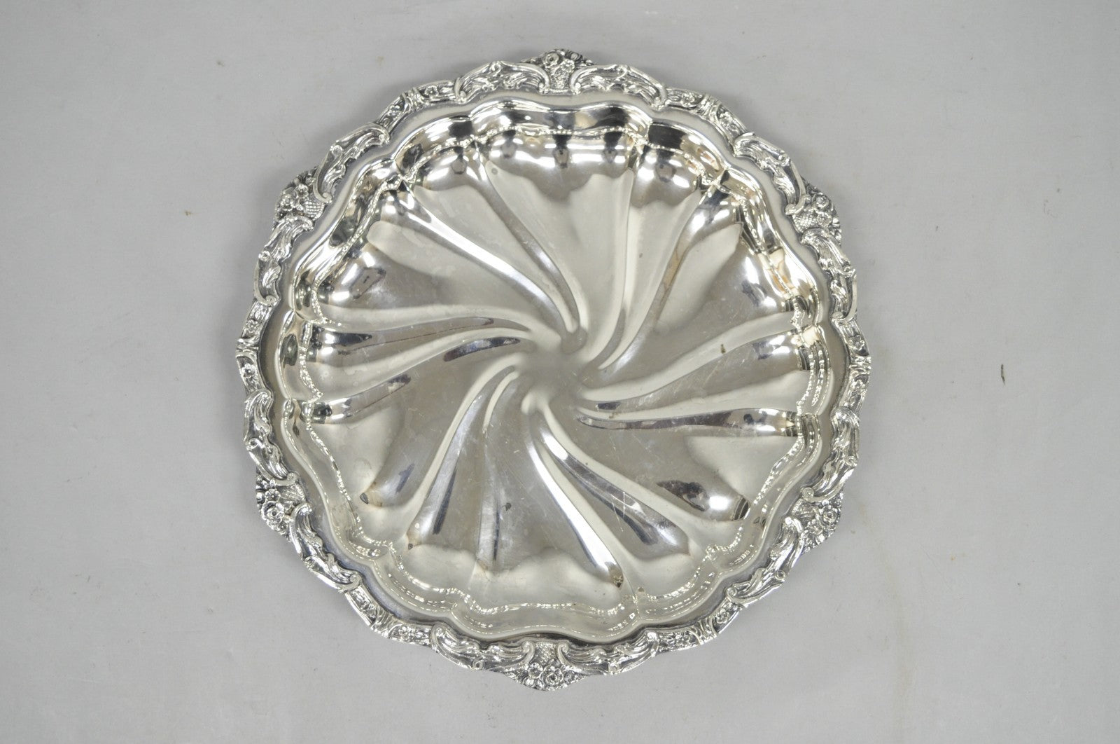 Vintage Victorian Silver Plated "Rose Basket" Round Shallow Serving Platter
