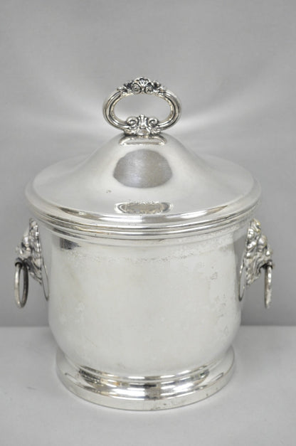 Vintage English Regency Winthrop Silver Plated Lion Handle Covered Ice Bucket