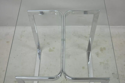 Mid Century Modern Sculptural Chrome Rectangular Glass Top Occasional Side Table