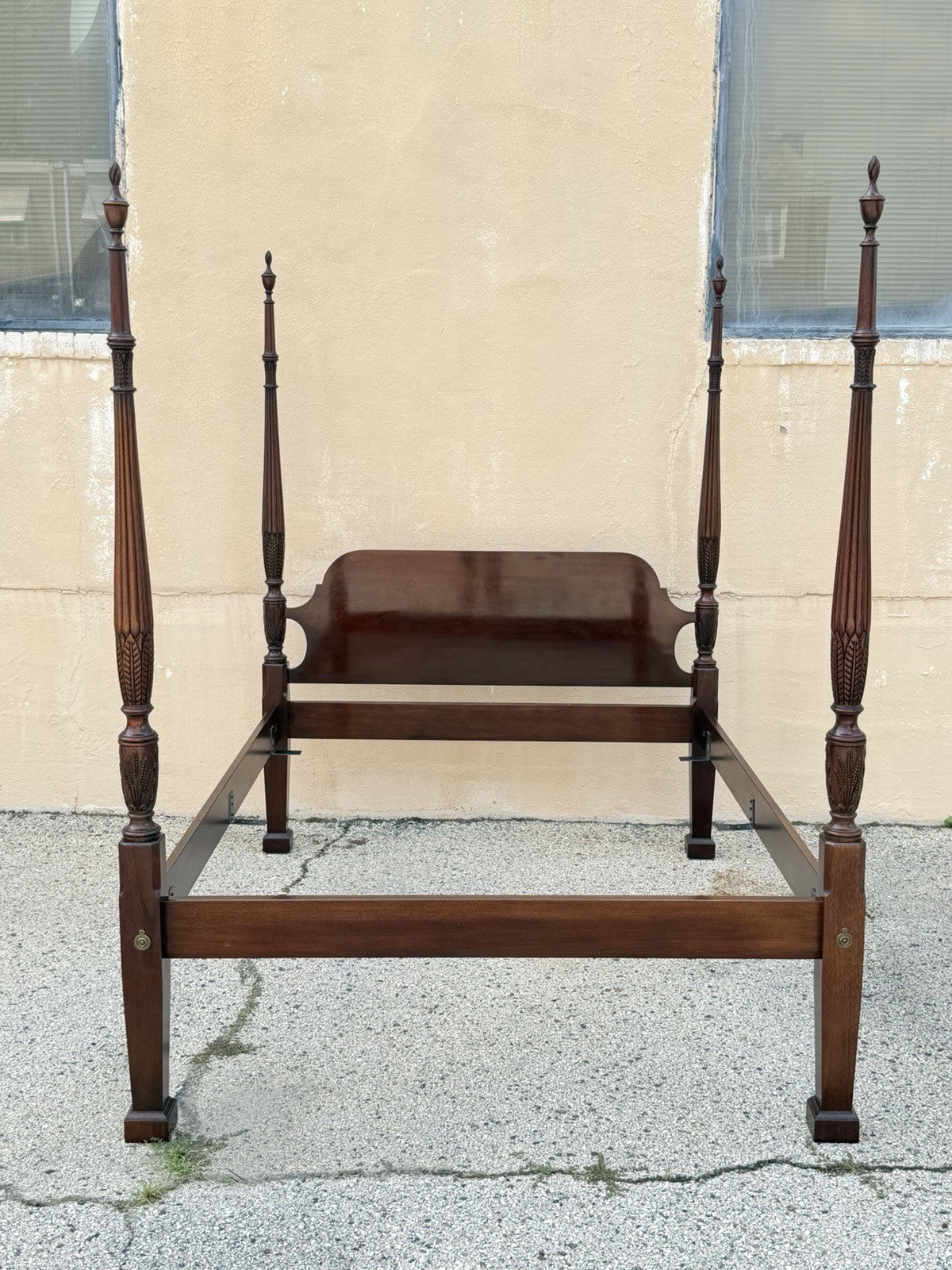 Vintage Georgian Federal Style Mahogany Four Poster Rice Carved Queen Sz Bed