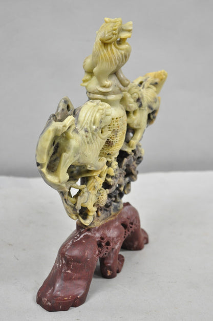 Vintage Chinese Carved Soapstone Foo Dog Figural Incense Burner Sculpture