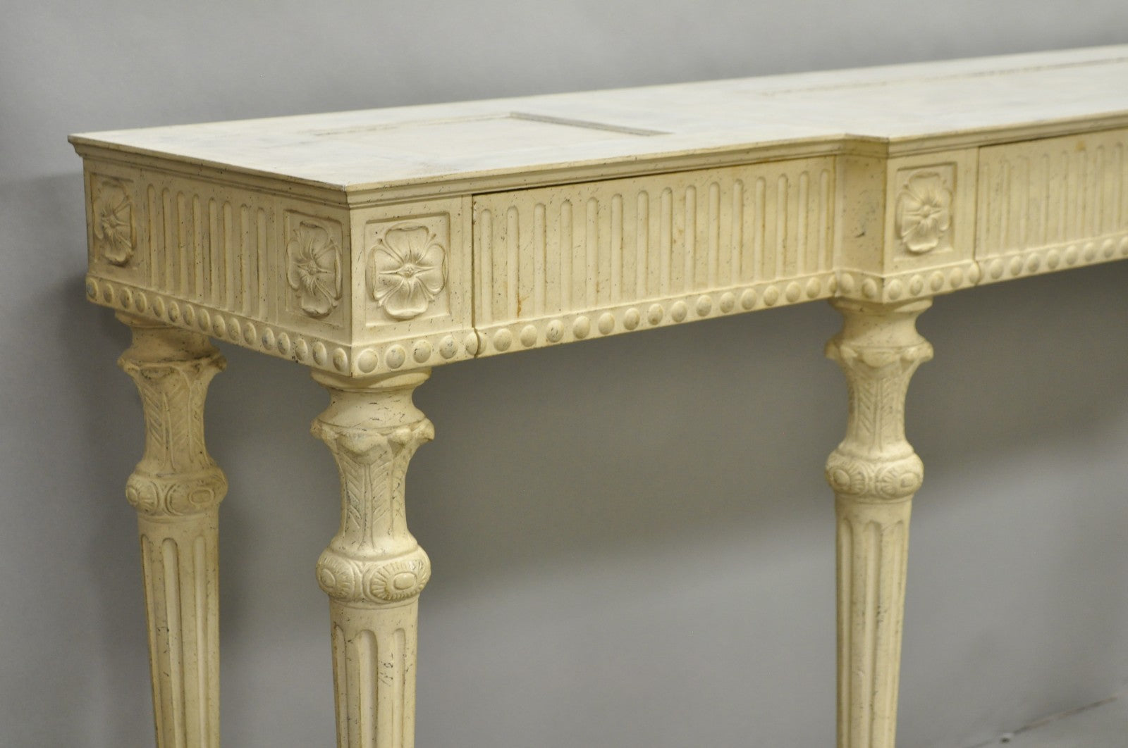 Vintage Maslow Freen English Adam Style White 3 Drawer Sideboard Console Table
