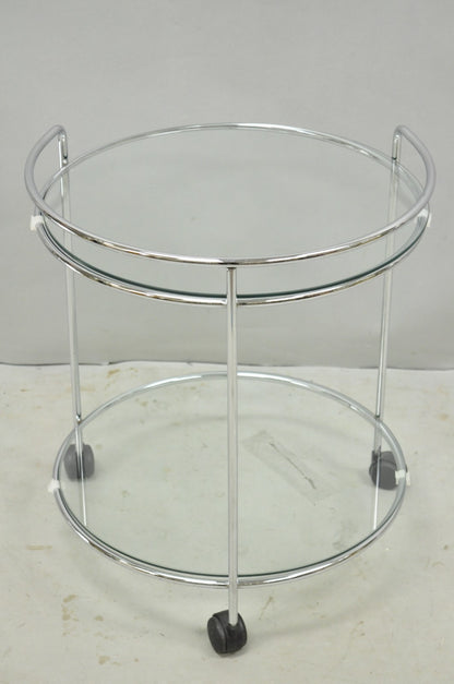 Vintage Mid Century Modern Chrome Round Glass 2 Tier Rolling Bar Cart Side Table