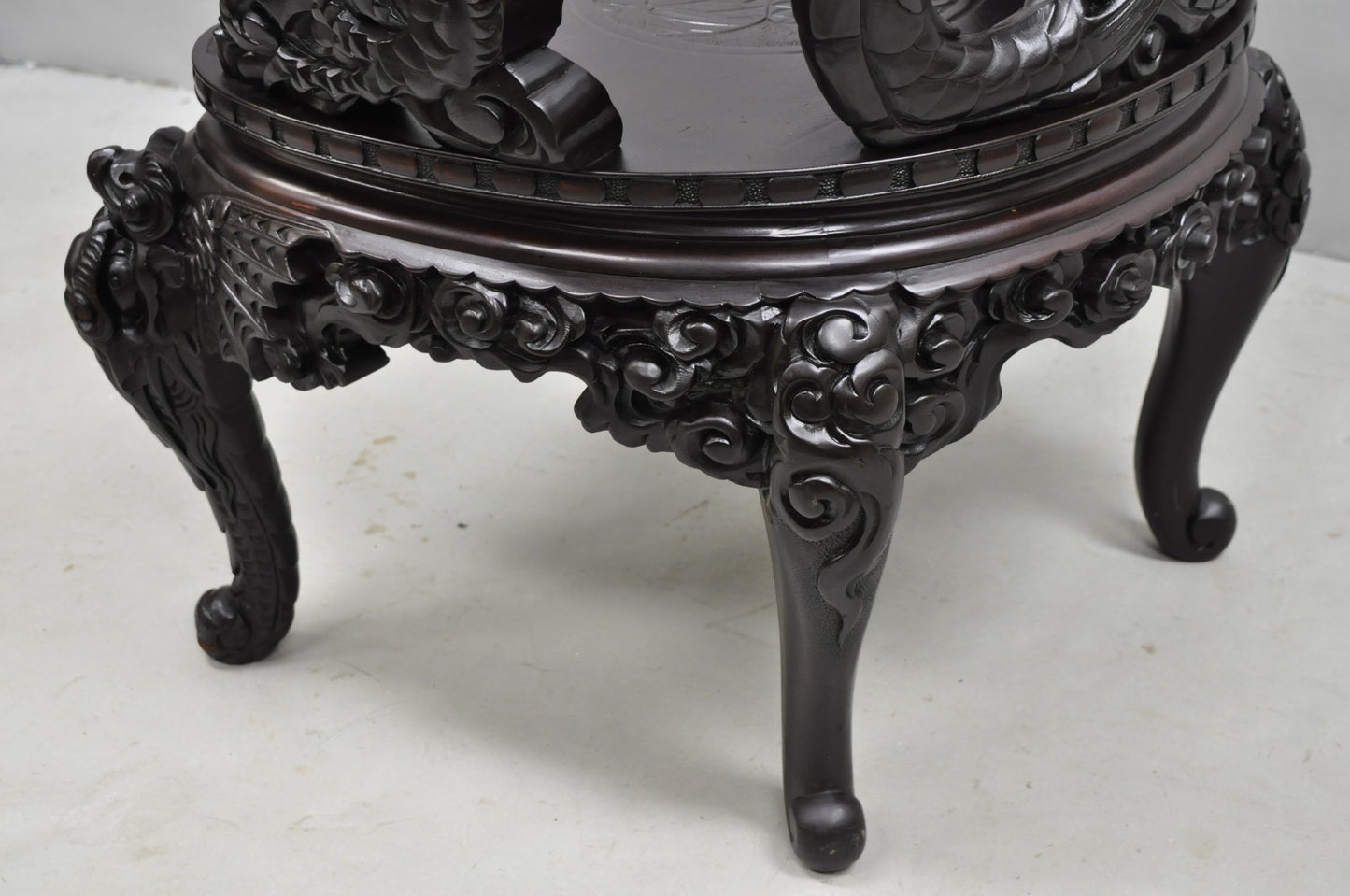 Antique Japanese Dragon Carved Wood Export Oriental Palace Lounge Arm Chair