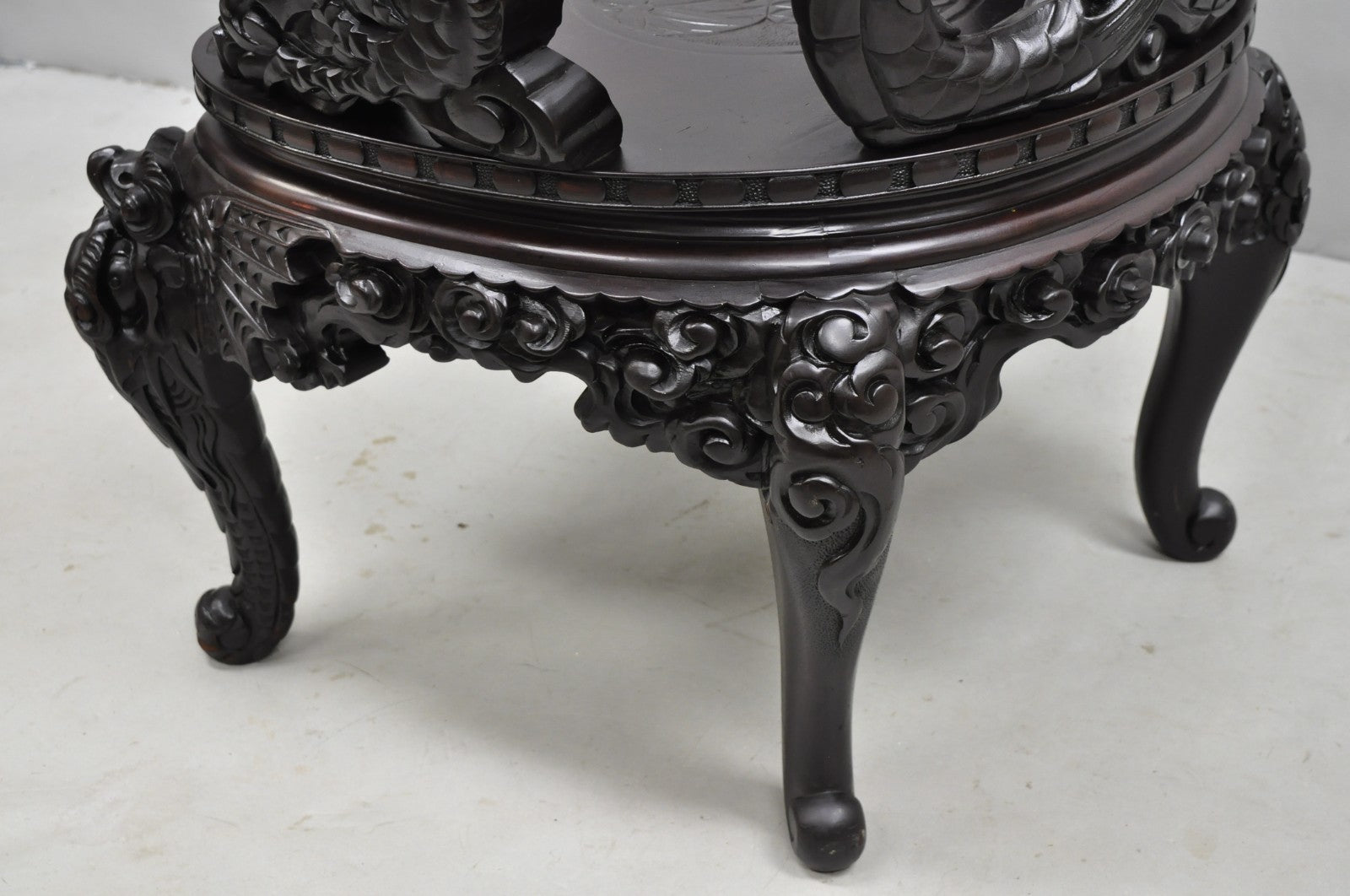 Antique Japanese Dragon Carved Wood Export Oriental Palace Lounge Arm Chair