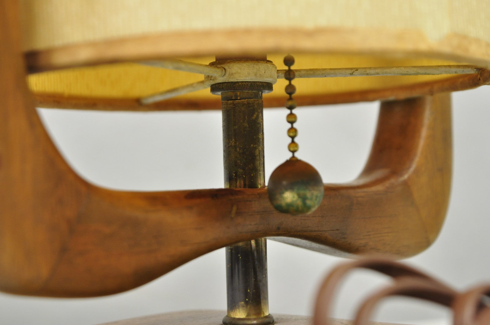 Vintage Mid Century Modern Sculpted Walnut Small Table Lamp w/ Shade by Modeline