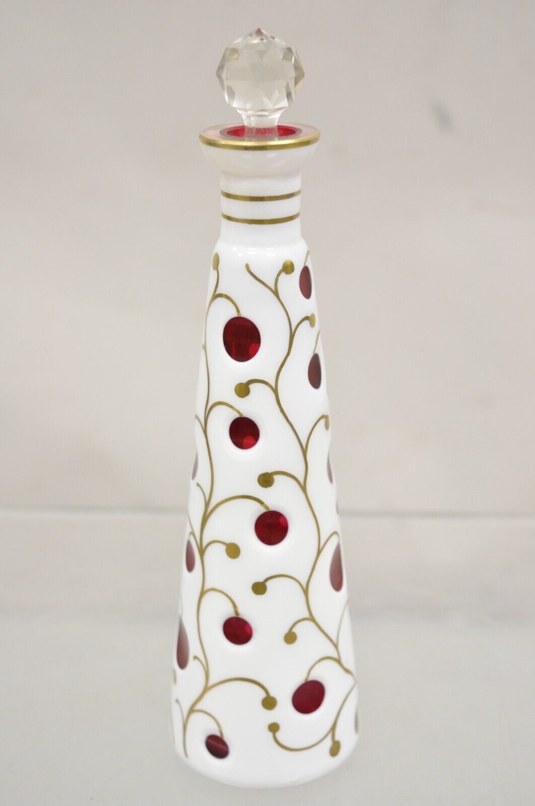 Vintage German Bohemian Cranberry Cased Glass 9" Small Decanter w/ Stopper