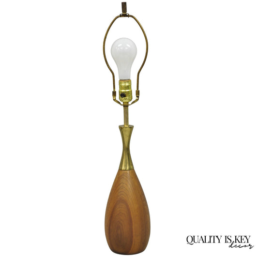 Vintage Tony Paul Mid Century Modern Sculpted Walnut & Brass Small Table Lamp