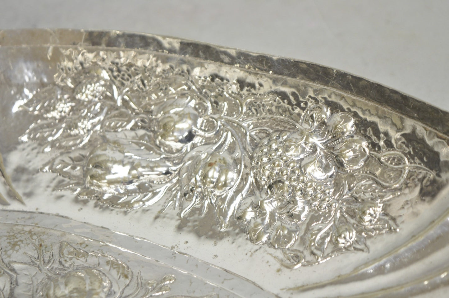 Antique Victorian Silver Plated Fruit Harvest Repousse Centerpiece Fruit Bowl