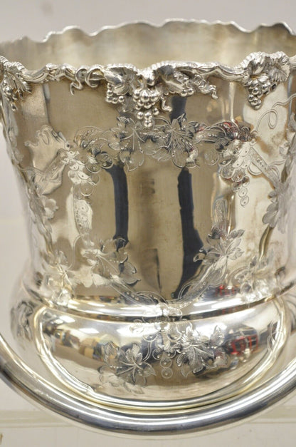 Antique BSCEP English Victorian Silver Plated  Grapevine Ice Bucket w Handle.