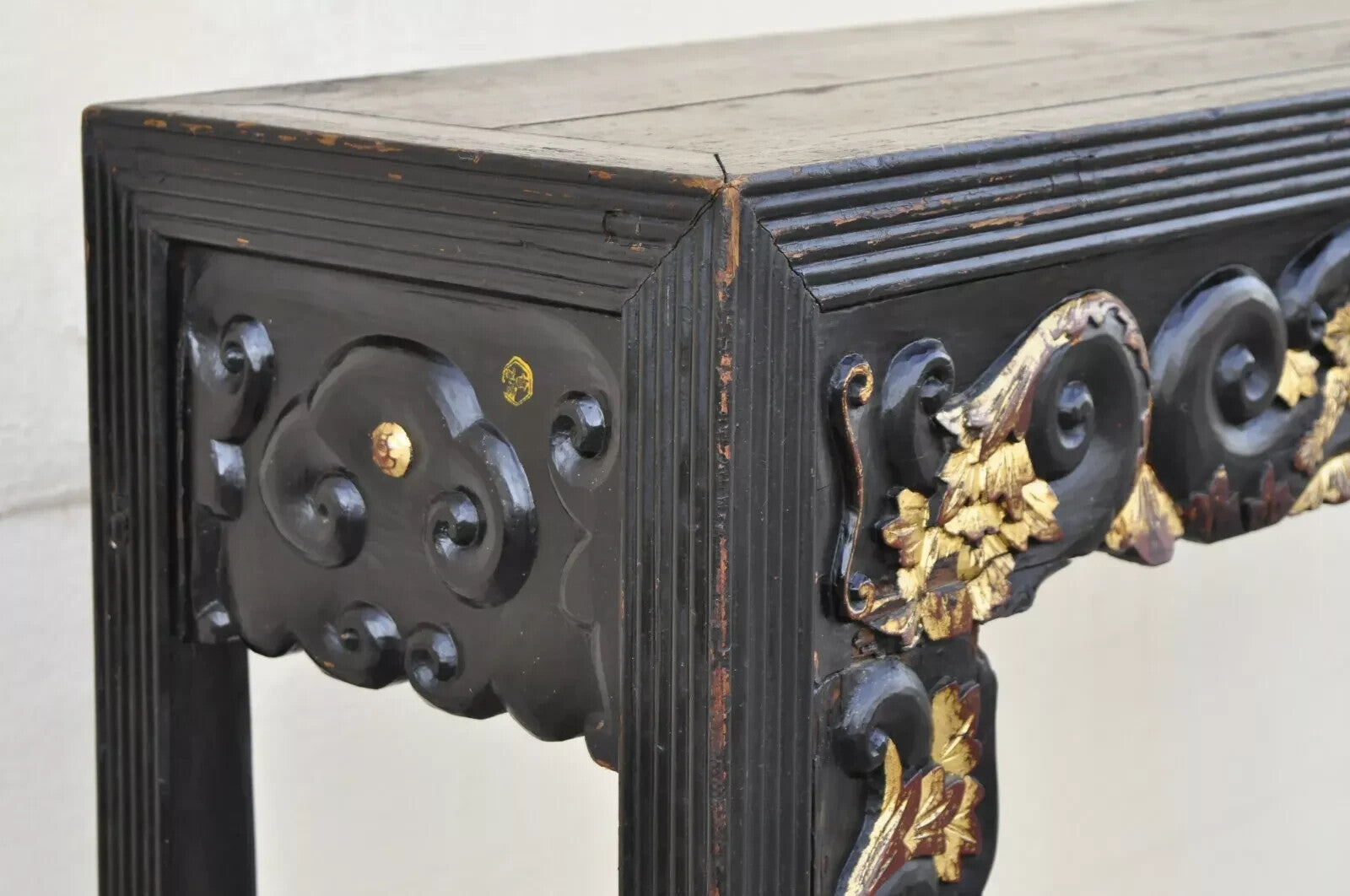 Antique Chinese Carved Hardwood Gold Gilt Tall Altar Console Hall Table