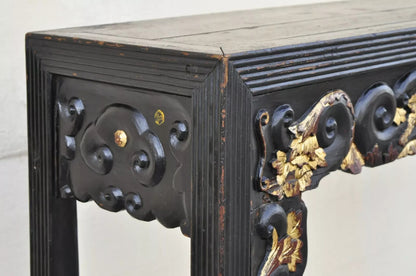 Antique Chinese Carved Hardwood Gold Gilt Tall Altar Console Hall Table