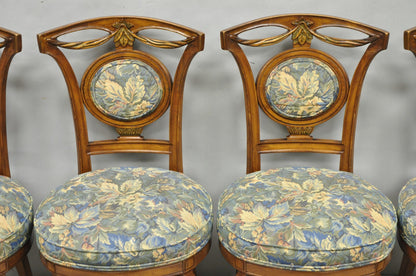 Vintage French Regency Style Carved Walnut Drape Back Dining Side Chair Set of 4