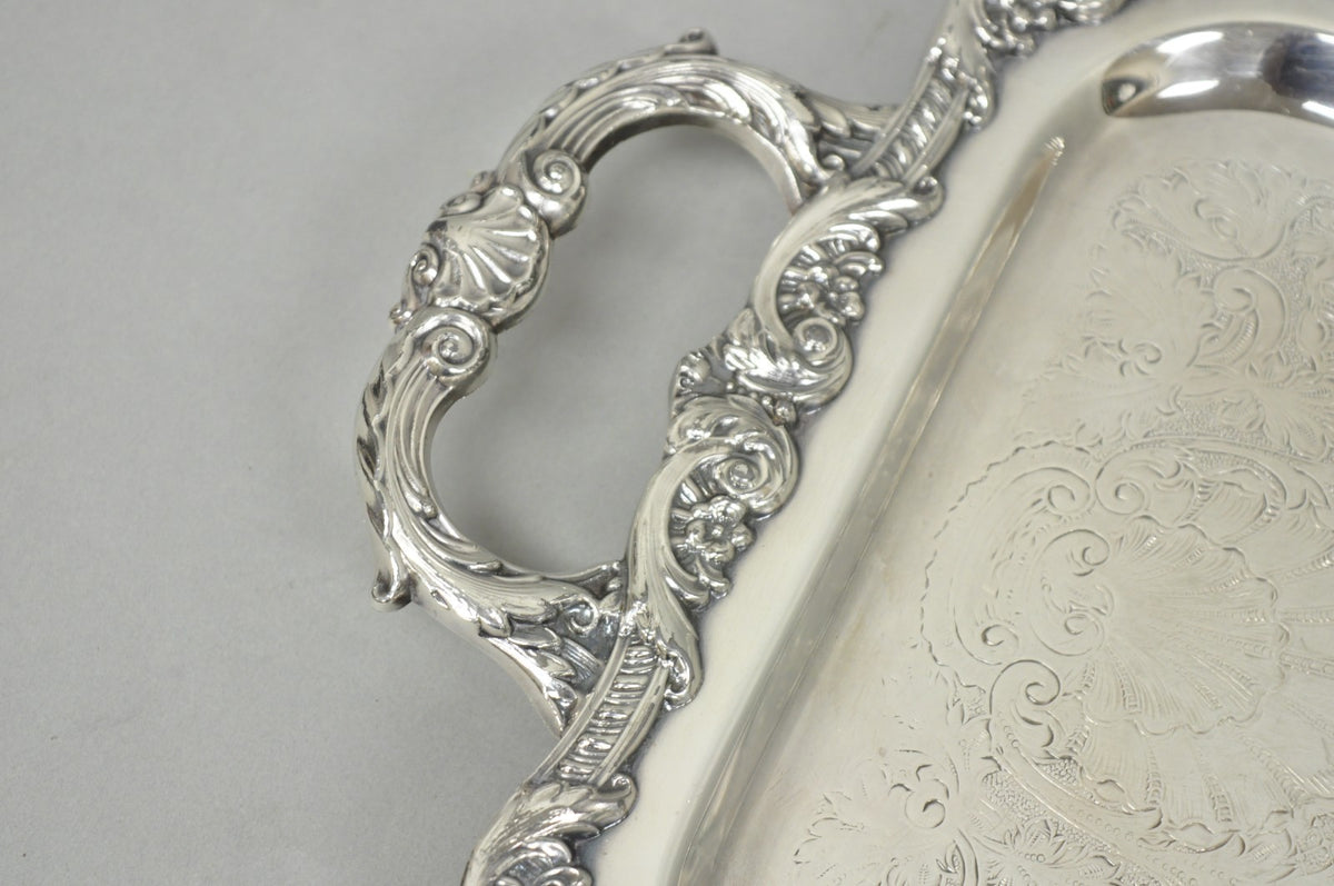 Vintage Old English Poole Silver Plated Footed Narrow Serving Platter Bar Tray