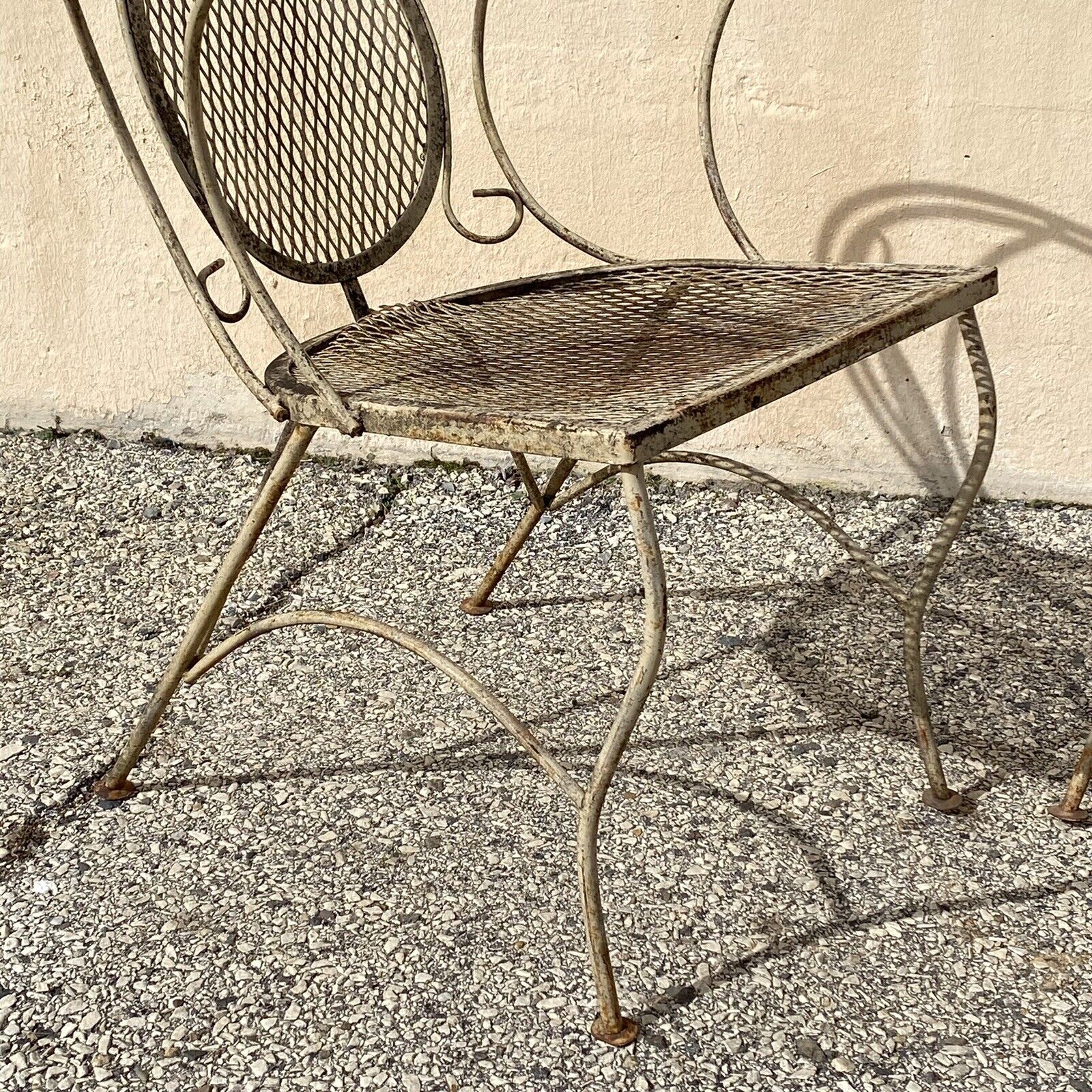 Vintage Mid Century Wrought Iron Barrel Back Garden Patio Dining Chairs - A Pair