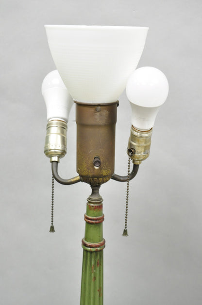 Hollywood Regency Tommi Parzinger Style Green Marble End Table Floor Lamp - Pair