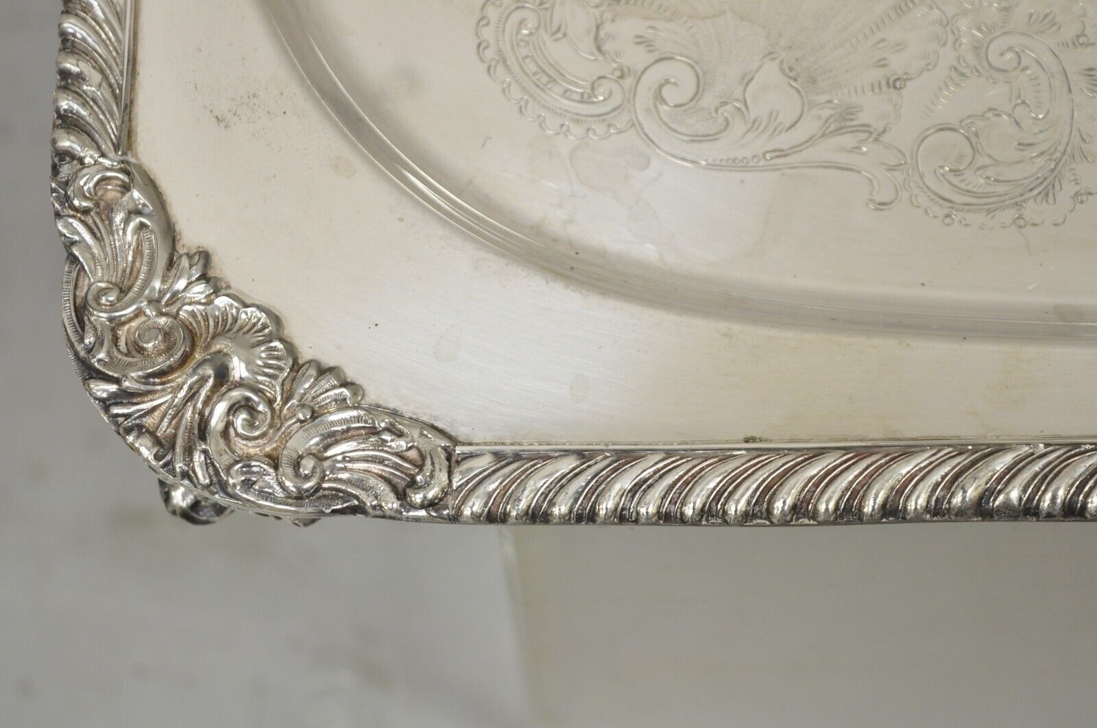Ornate English Victorian Twin Handle Heavy Silver Plate Platter Tray
