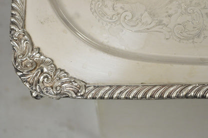 Ornate English Victorian Twin Handle Heavy Silver Plate Platter Tray
