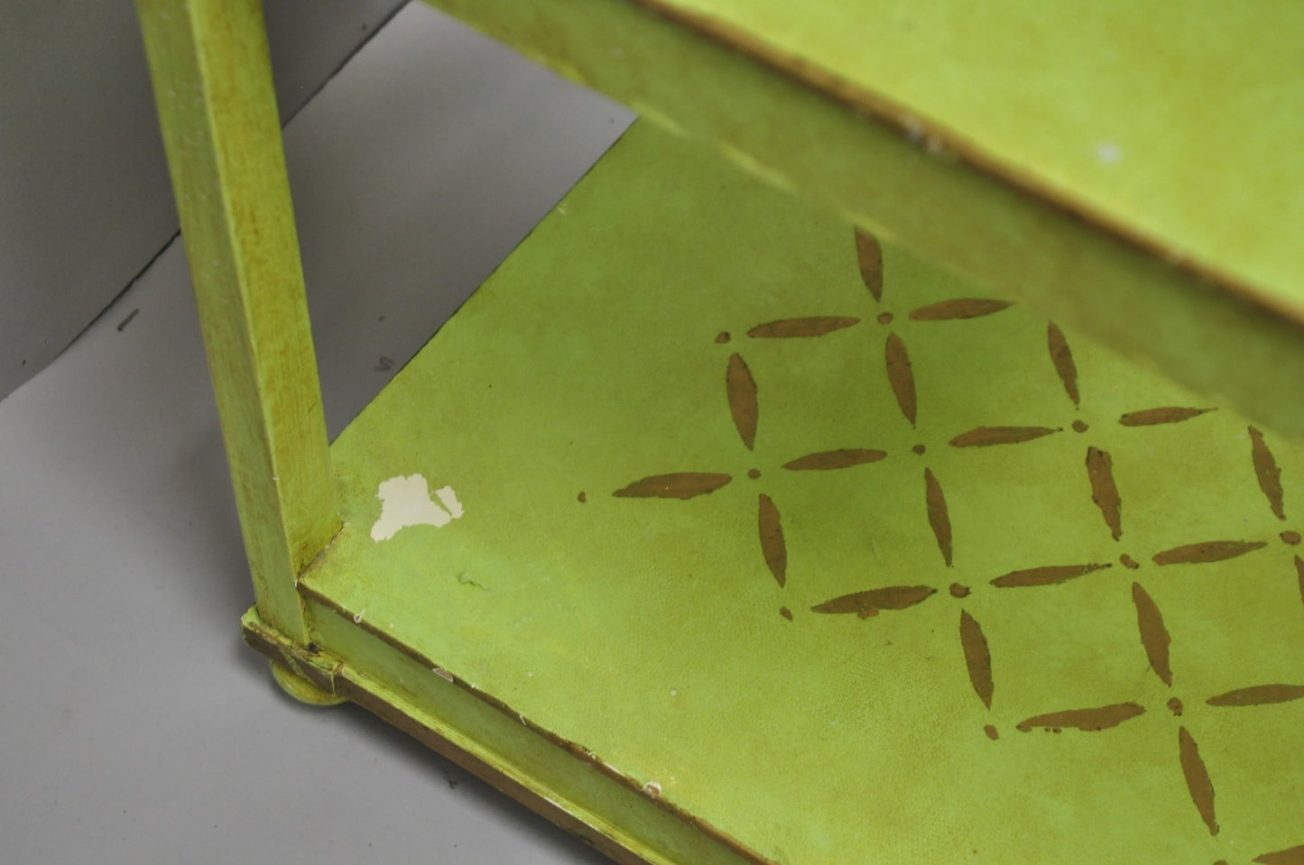 Vintage Italian Venetian Green Distress Painted 3 Tier French Country Side Table