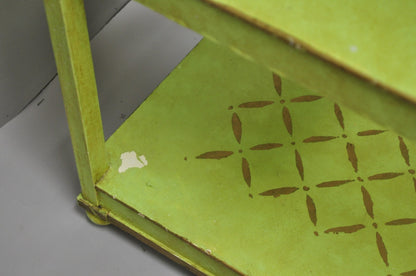 Vintage Italian Venetian Green Distress Painted 3 Tier French Country Side Table