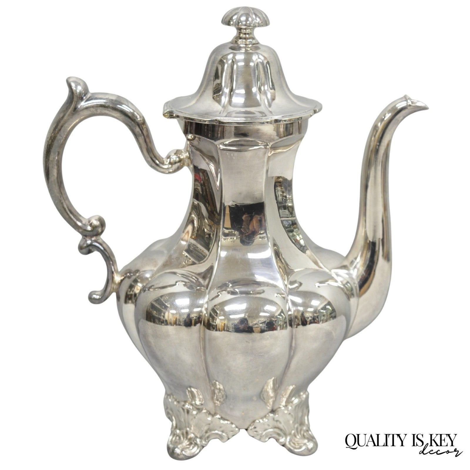 Vintage Victorian Silver Plated Bulbous Footed Tea Pot Tea Kettle