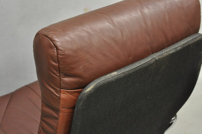 Vintage Ekornes Stressless Brown Leather Reclining Swivel Lounge Chair & Ottoman