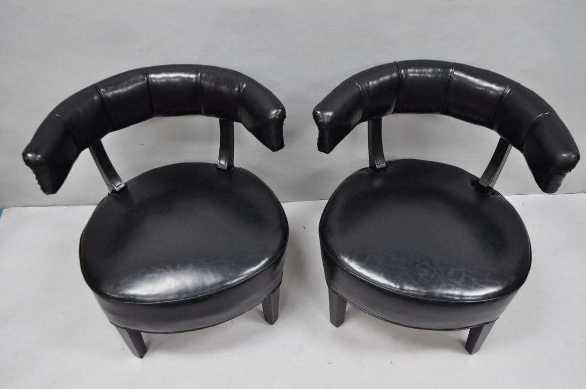 Vintage Mid Century Modern Low Black Barrel Back Lounge Club Chairs - a Pair