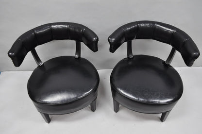 Vintage Mid Century Modern Low Black Barrel Back Lounge Club Chairs - a Pair