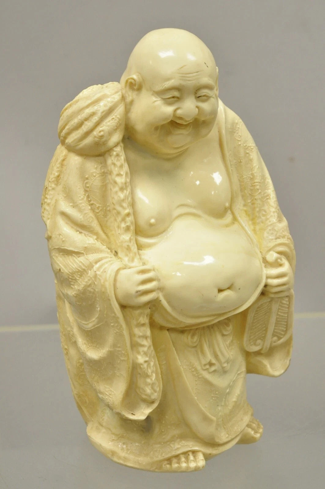 Vintage Indian 13" Cast Resin Laughing Buddah Statue Sculpture Figurine